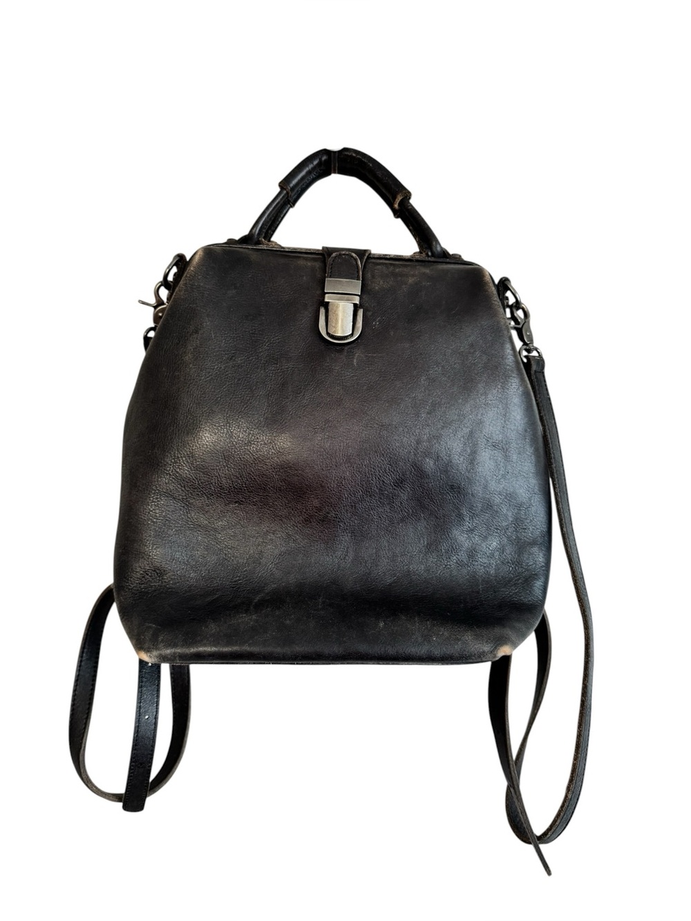 Vintage Black Leather Convertible Backpack Doctor Bag